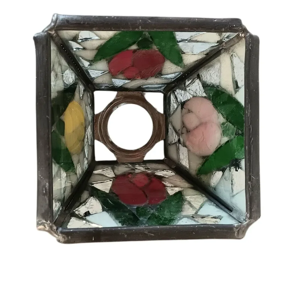 Vintage Stained Glass Lamp Shade Red Pink Yellow Tulips Replacement Small 3.75x3